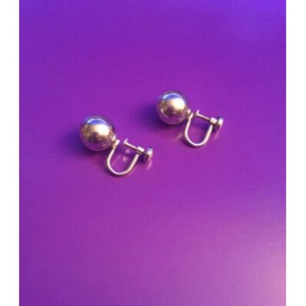 Vintage Clip On Solid Silver Ball Earrings Retro Womens Jewelry Ladies 50s 40s F